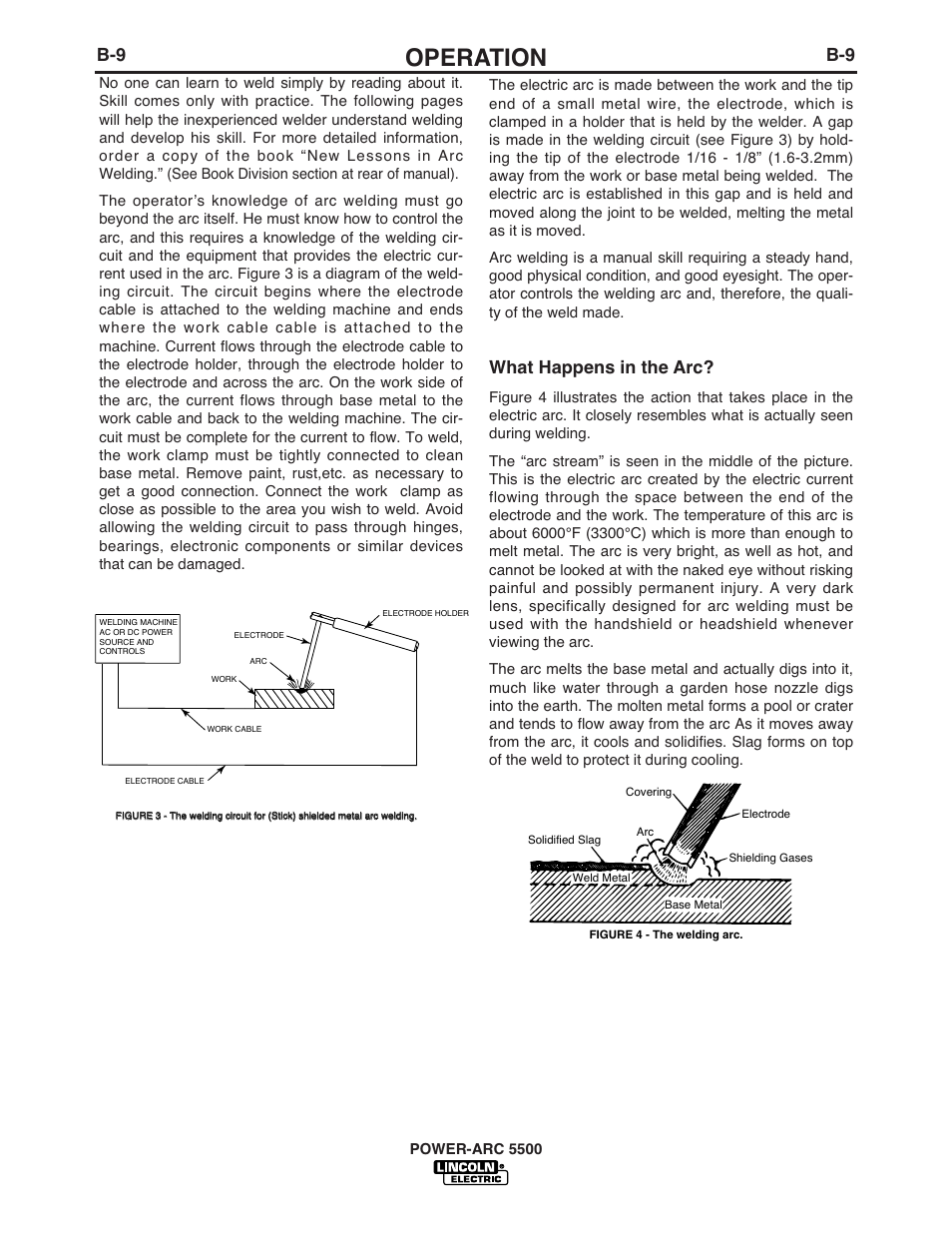 Operation, What happens in the arc | Lincoln Electric IM900 POWER-ARC 5500 User Manual | Page 24 / 47