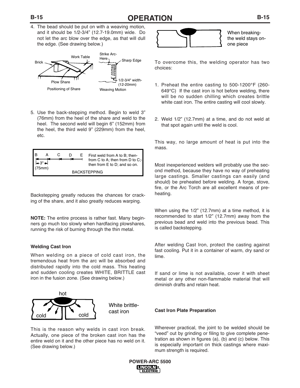 Operation, B-15 | Lincoln Electric IM900 POWER-ARC 5500 User Manual | Page 30 / 47