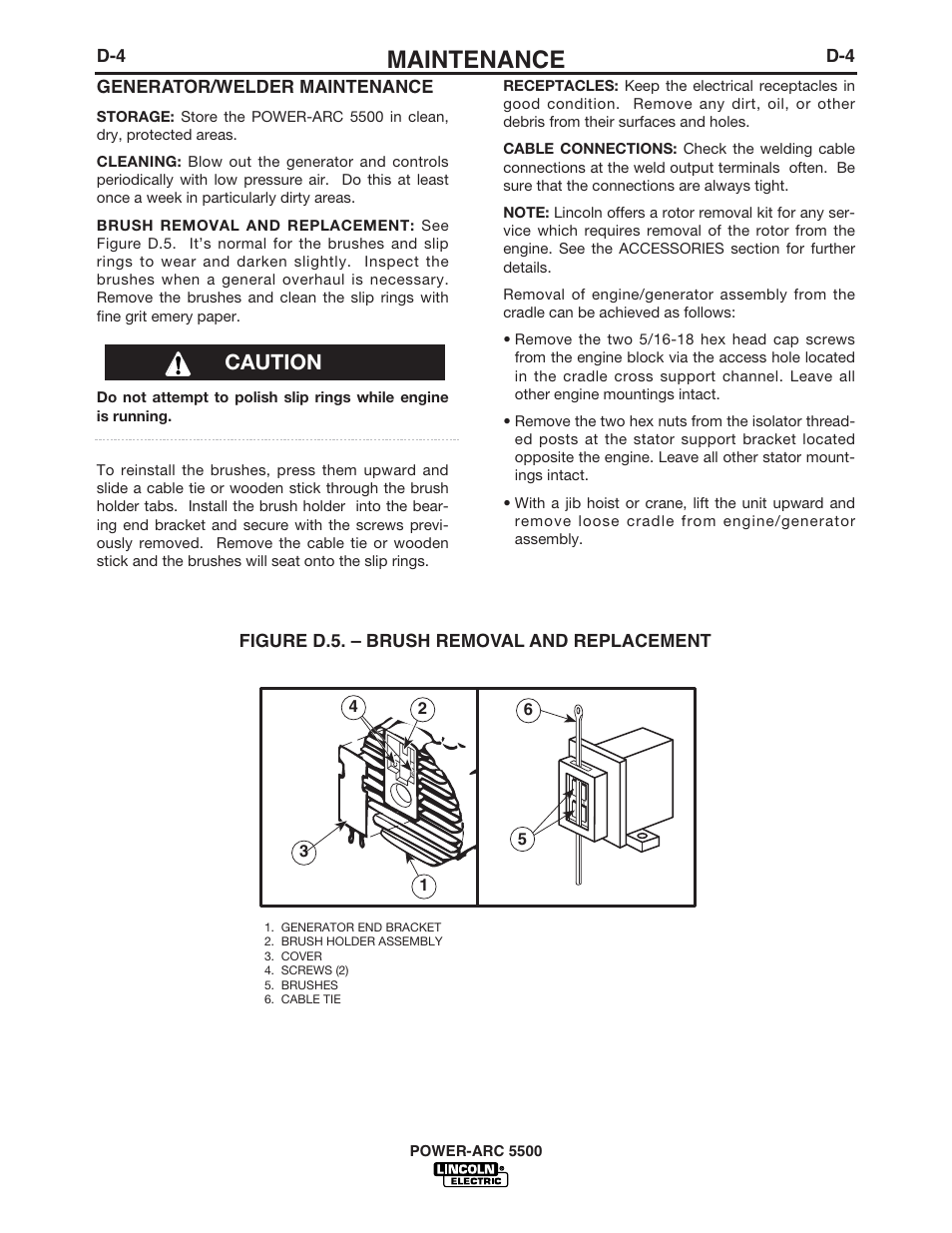 Maintenance, Caution | Lincoln Electric IM900 POWER-ARC 5500 User Manual | Page 36 / 47