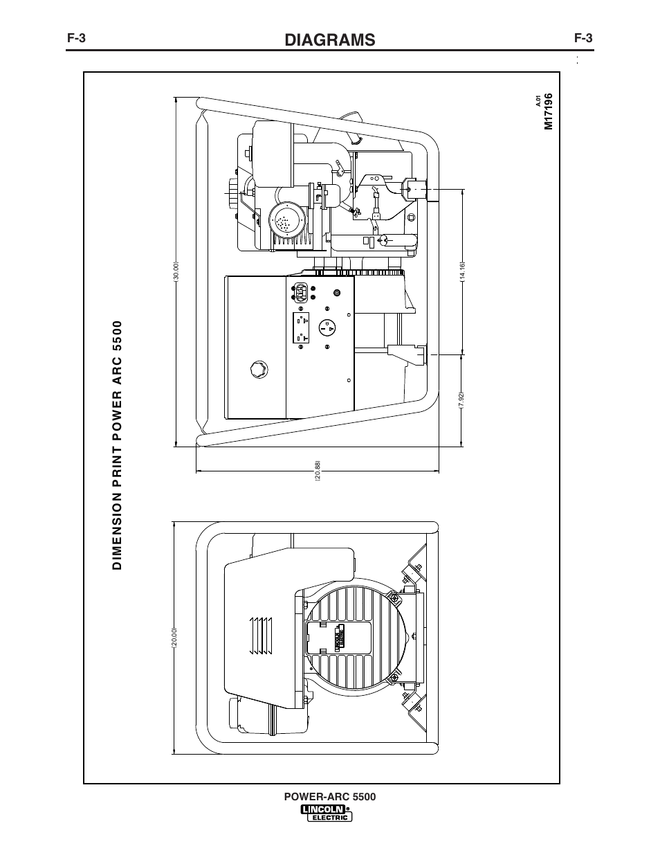 Diagrams, Dimension print power arc 5500 | Lincoln Electric IM900 POWER-ARC 5500 User Manual | Page 44 / 47