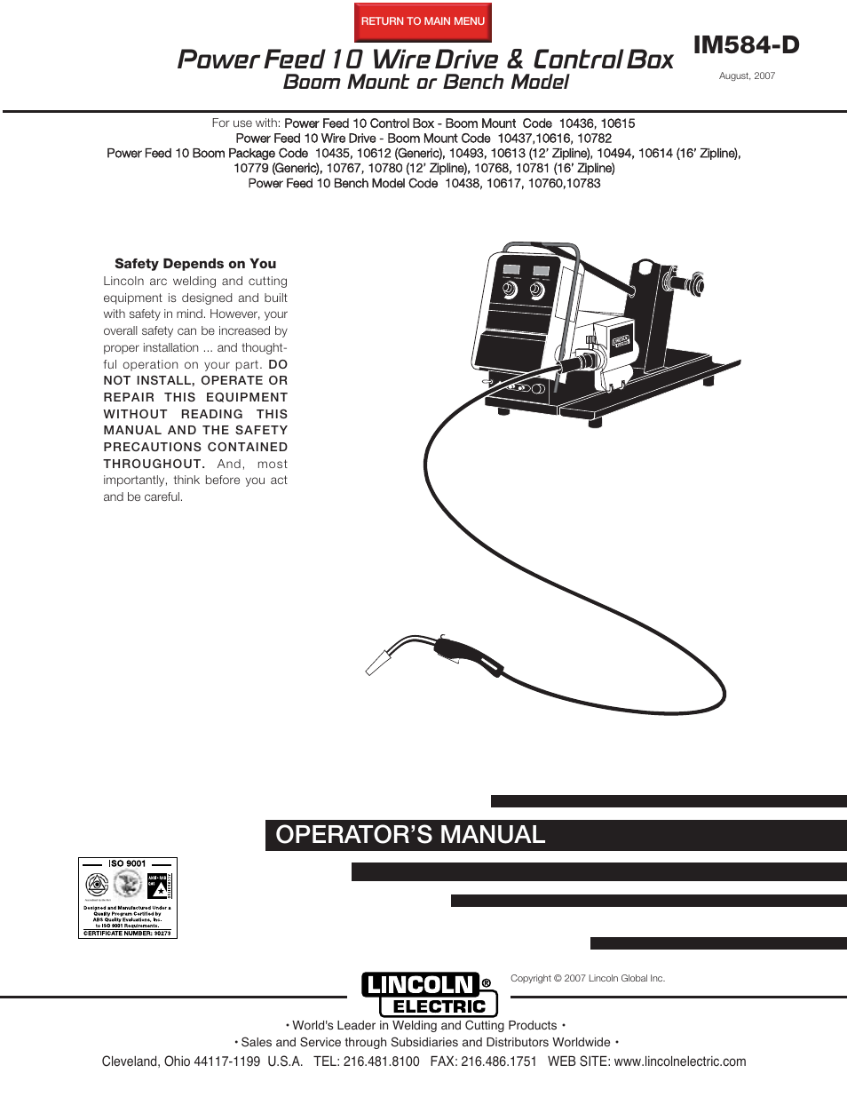 Lincoln Electric IM584 Power Feed 10 Wire Drive & Control Box User Manual | 68 pages