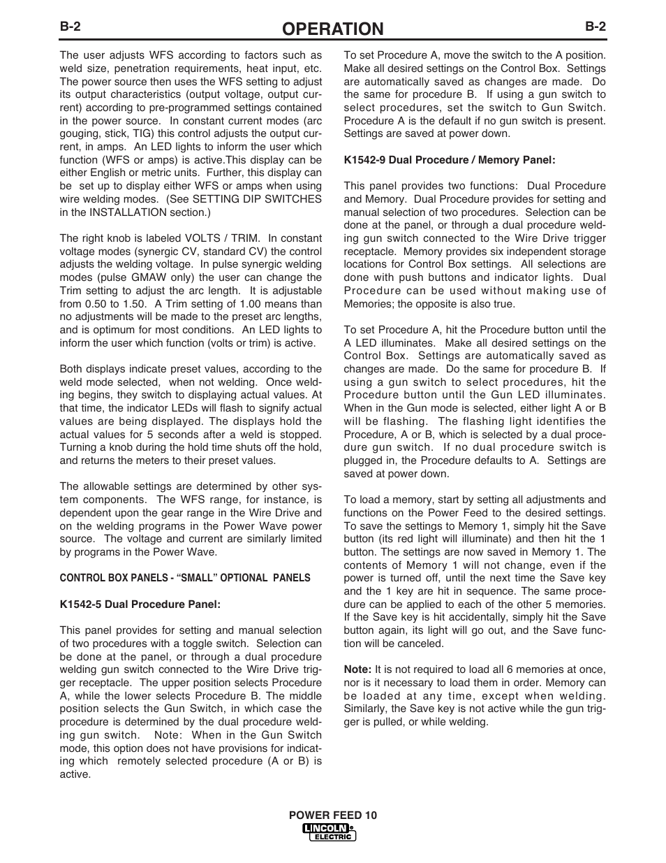 Operation | Lincoln Electric IM584 Power Feed 10 Wire Drive & Control Box User Manual | Page 24 / 68