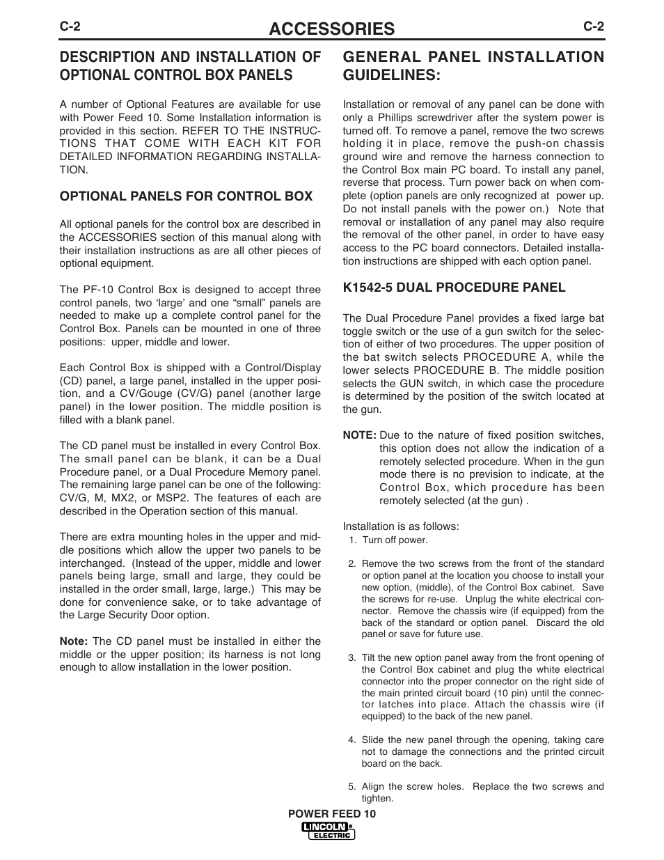 Accessories, General panel installation guidelines | Lincoln Electric IM584 Power Feed 10 Wire Drive & Control Box User Manual | Page 36 / 68