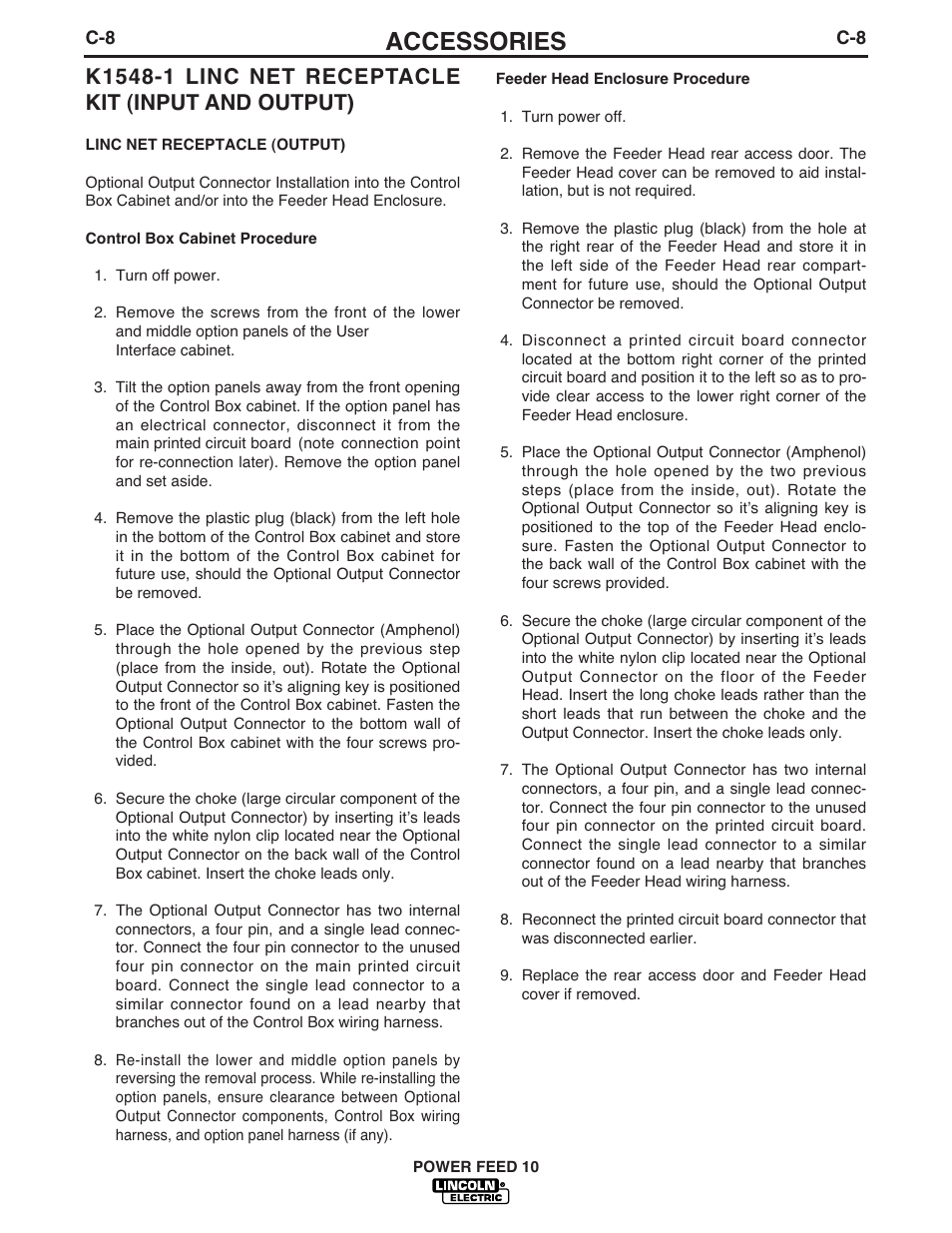 Accessories | Lincoln Electric IM584 Power Feed 10 Wire Drive & Control Box User Manual | Page 42 / 68
