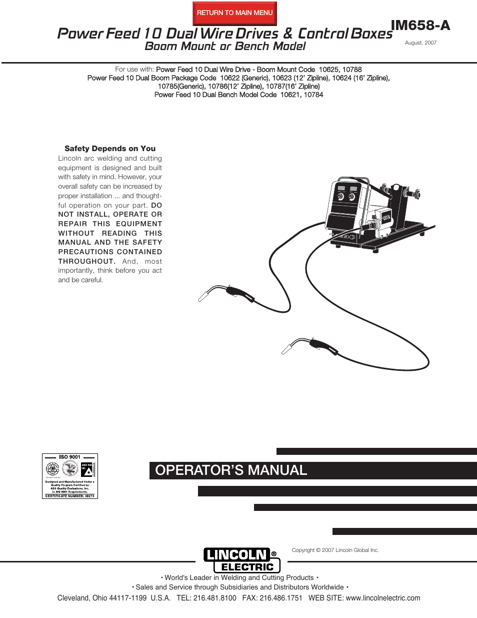 Lincoln Electric IM658 Power Feed 10 DualWire Drives & Control Boxes User Manual | 66 pages