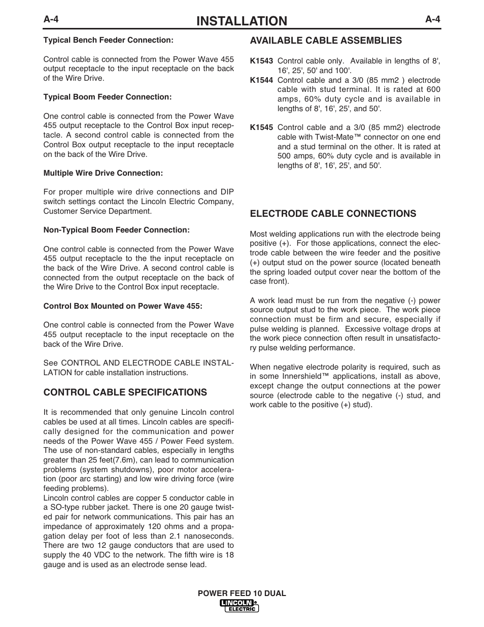 Installation | Lincoln Electric IM658 Power Feed 10 DualWire Drives & Control Boxes User Manual | Page 12 / 66