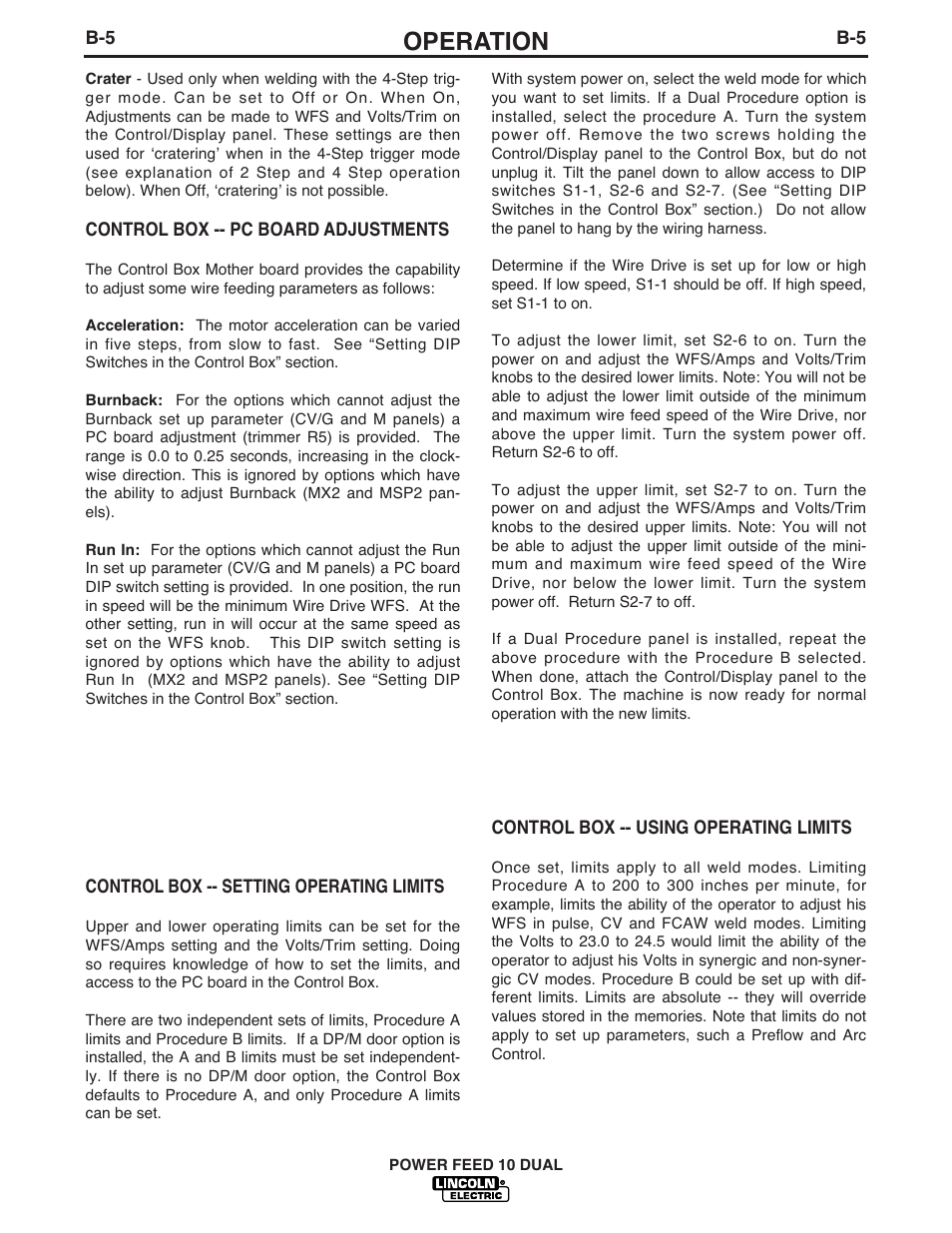 Operation | Lincoln Electric IM658 Power Feed 10 DualWire Drives & Control Boxes User Manual | Page 26 / 66