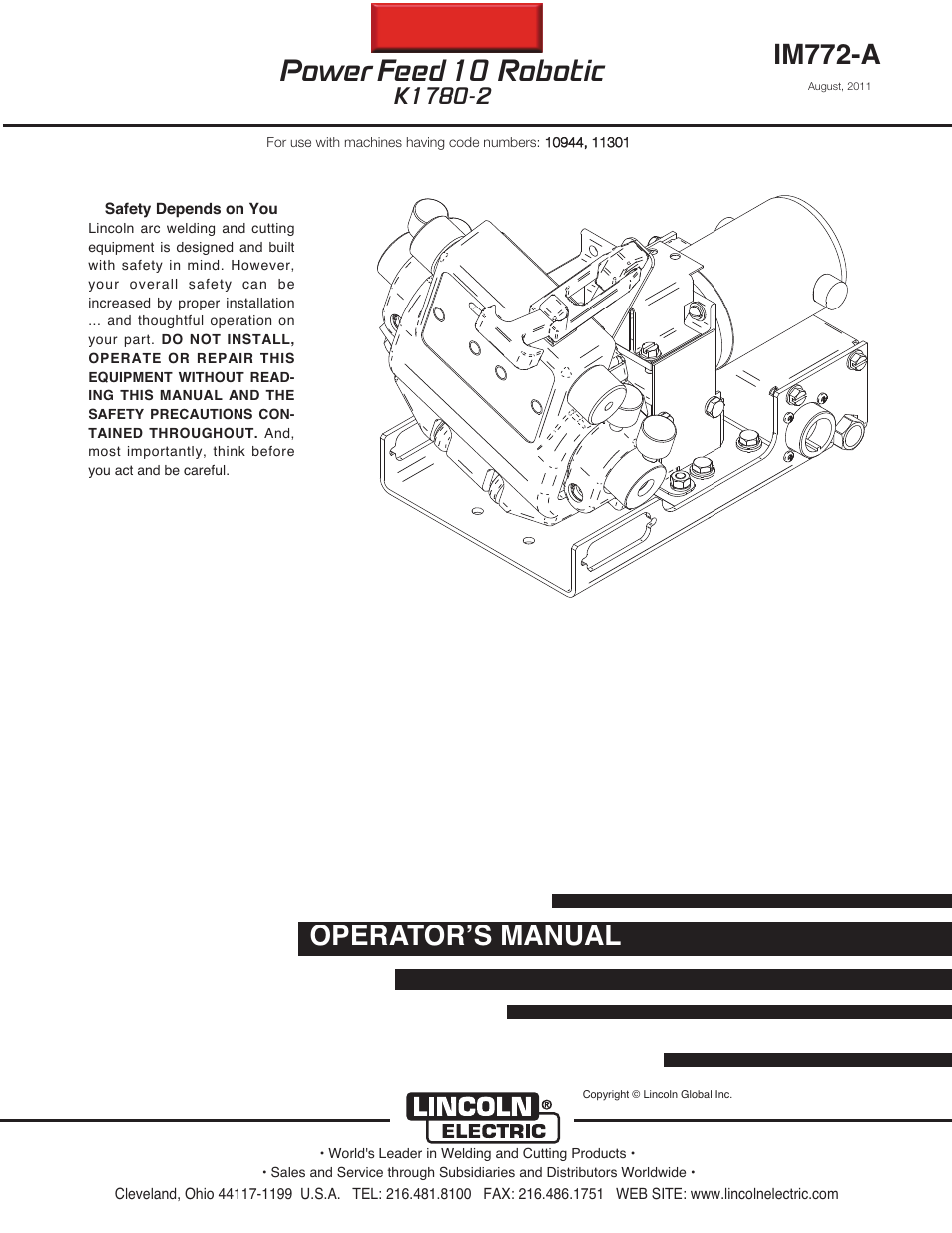 Lincoln Electric IM772 K1780-2 Power Feed 10 Robotic User Manual | 28 pages