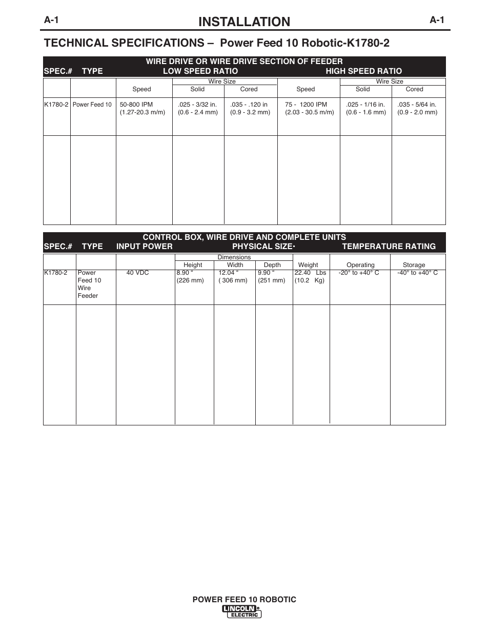 Installation | Lincoln Electric IM772 K1780-2 Power Feed 10 Robotic User Manual | Page 8 / 28