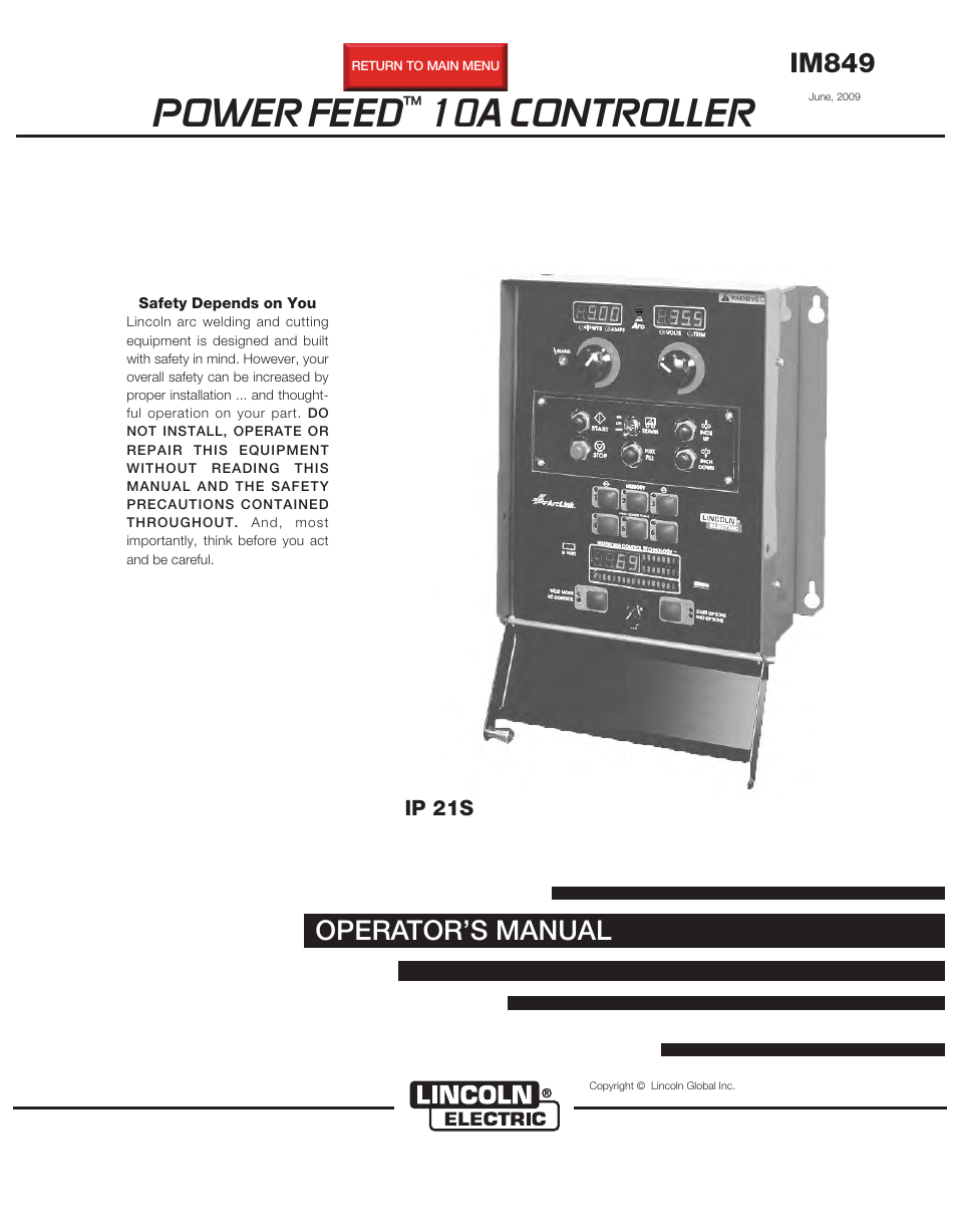 Lincoln Electric IM849 POWER FEED 10A CONTROLLER User Manual | 41 pages