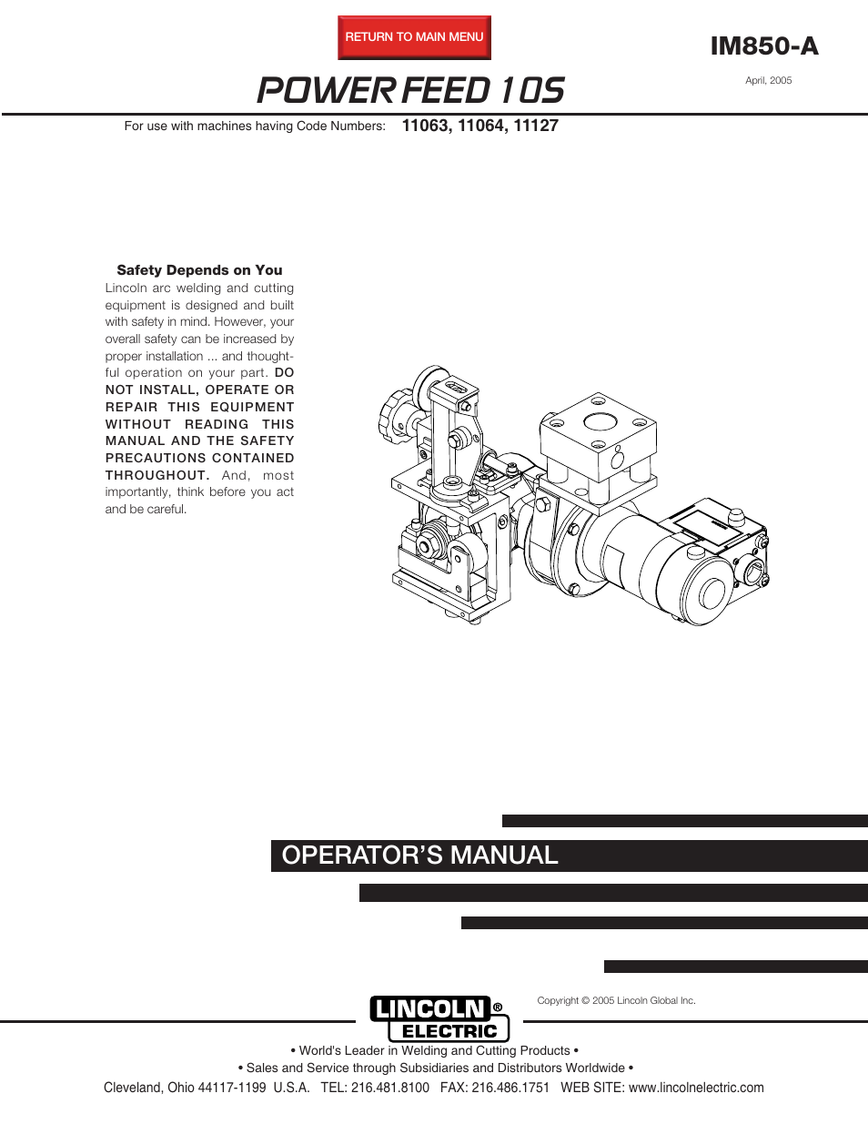 Lincoln Electric IM850 POWER FEED 10S User Manual | 26 pages