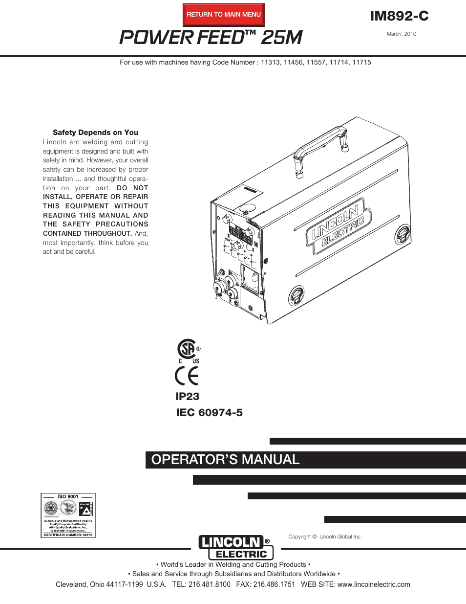 Lincoln Electric IM892 POWER FEED 25M User Manual | 83 pages