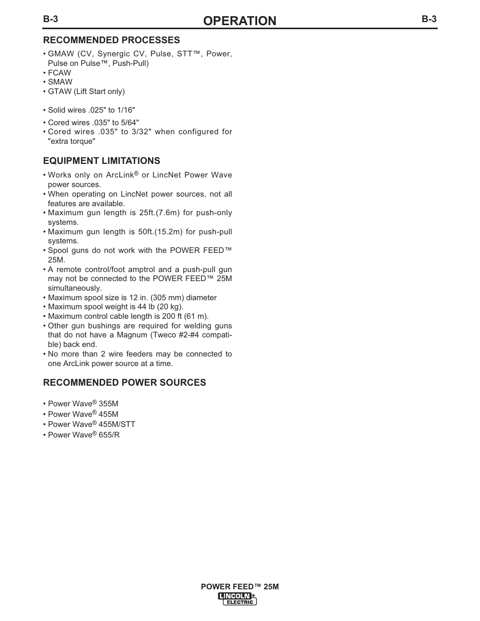 Operation | Lincoln Electric IM892 POWER FEED 25M User Manual | Page 19 / 83