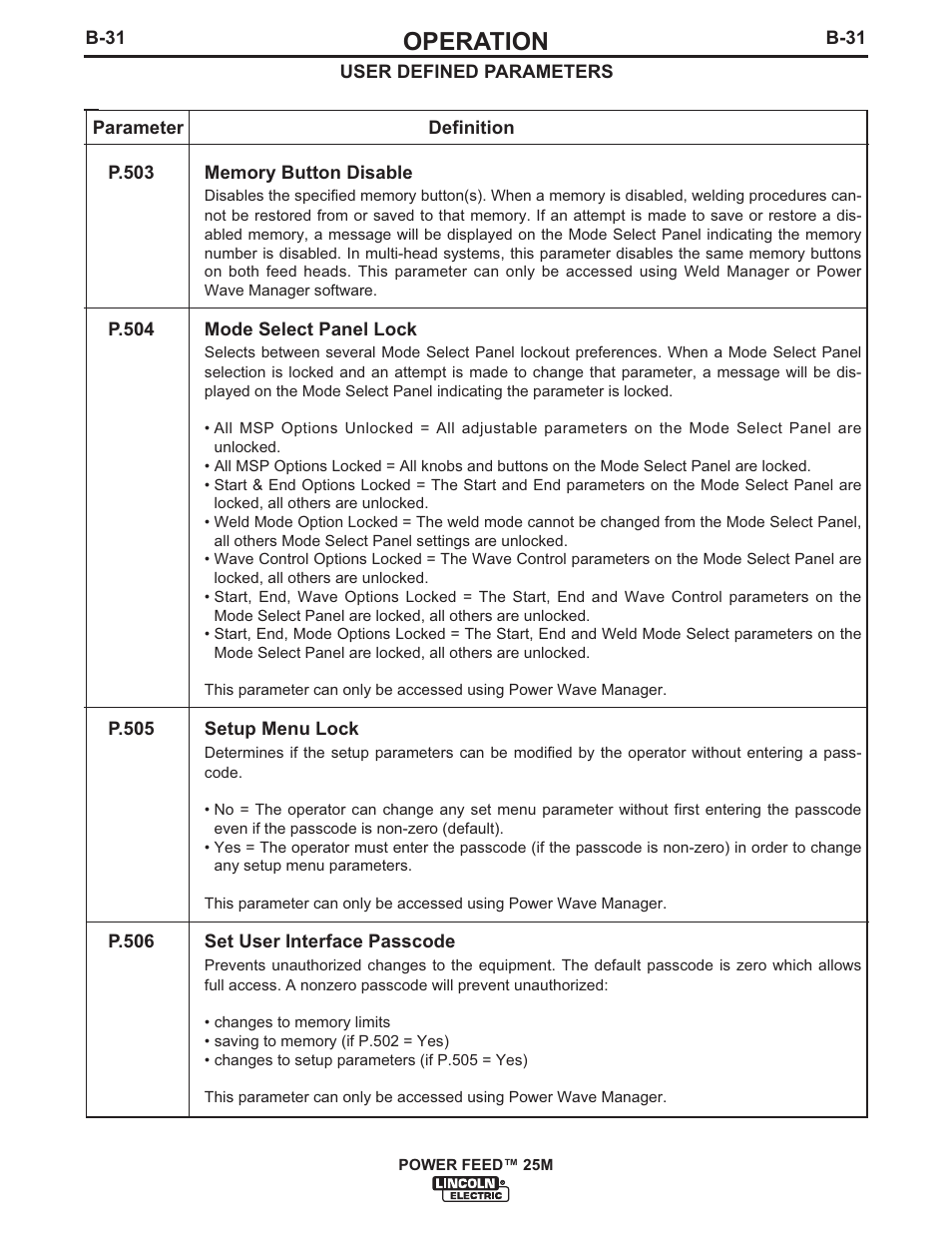 Operation | Lincoln Electric IM892 POWER FEED 25M User Manual | Page 47 / 83