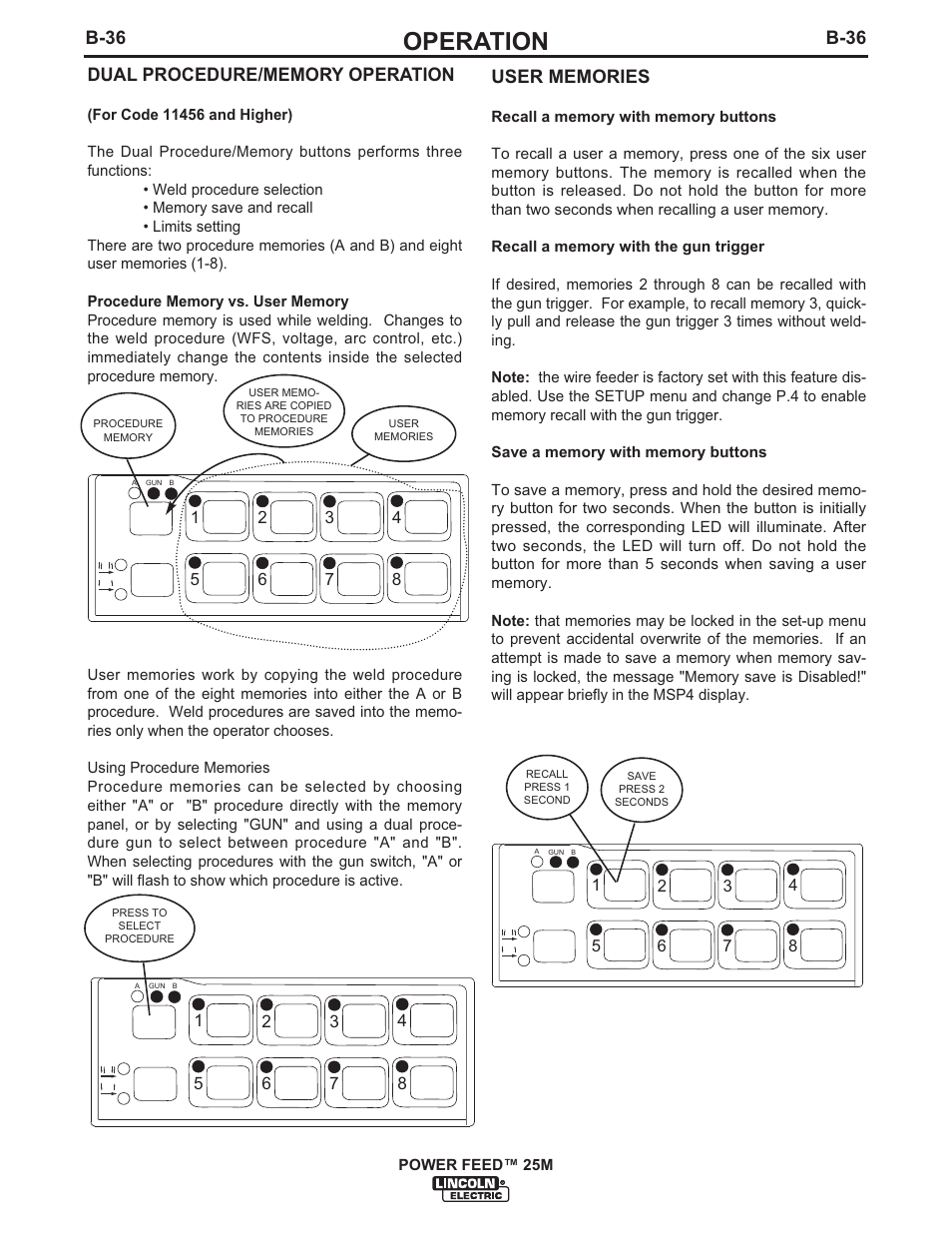 Operation, B-36 | Lincoln Electric IM892 POWER FEED 25M User Manual | Page 52 / 83