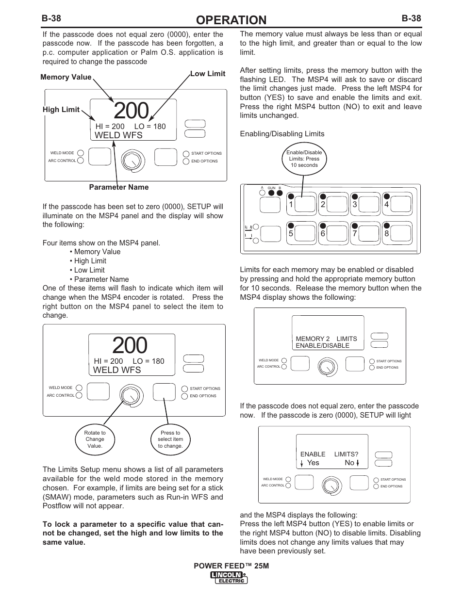 Operation, B-38, Weld wfs | Lincoln Electric IM892 POWER FEED 25M User Manual | Page 54 / 83