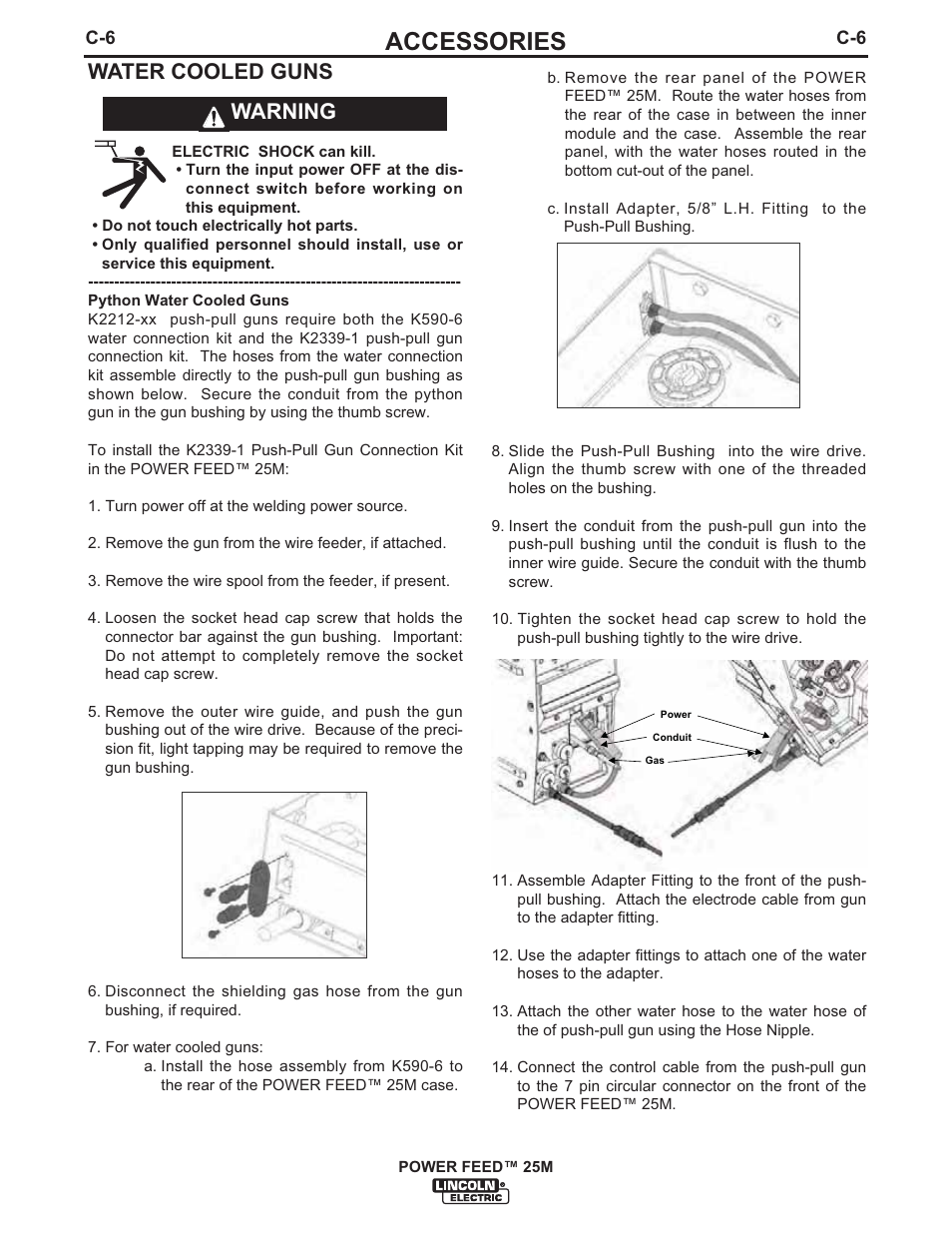 Accessories, Water cooled guns, Warning | Lincoln Electric IM892 POWER FEED 25M User Manual | Page 71 / 83
