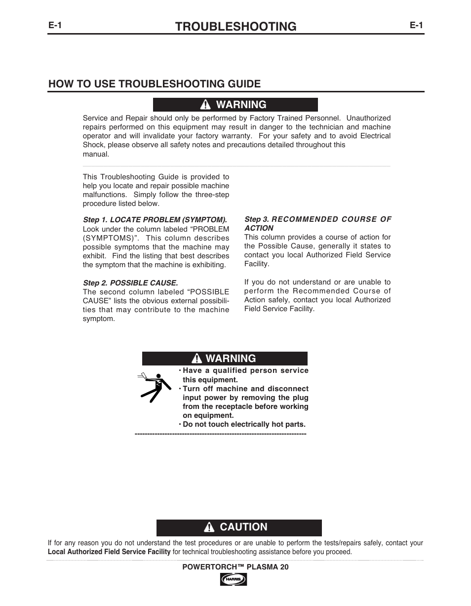 Troubleshooting, Caution, How to use troubleshooting guide | Warning | Lincoln Electric IM944 POWERTORCH PLASMA 20 User Manual | Page 18 / 24