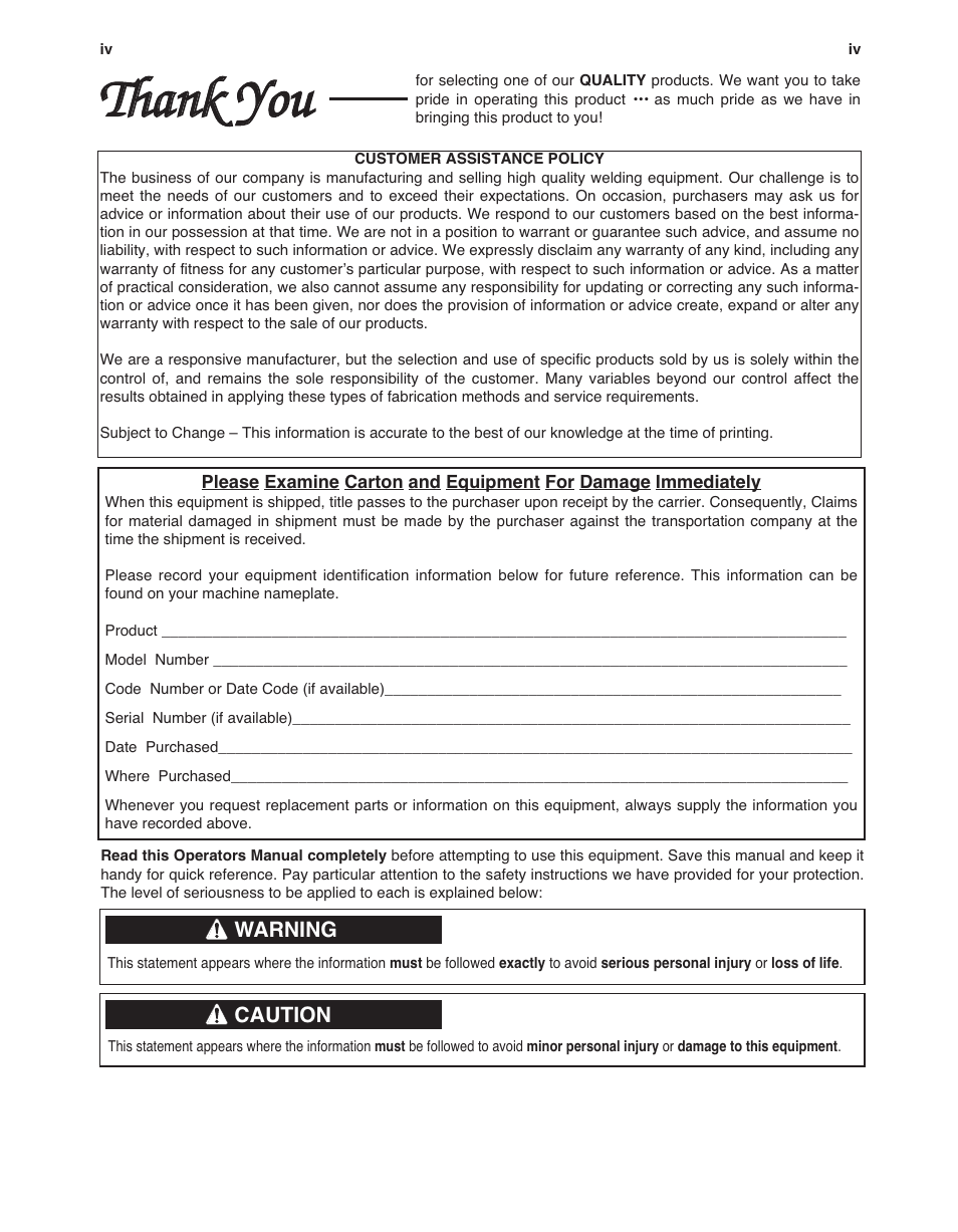 Tthhaannkk y yoouu | Lincoln Electric IM944 POWERTORCH PLASMA 20 User Manual | Page 5 / 24