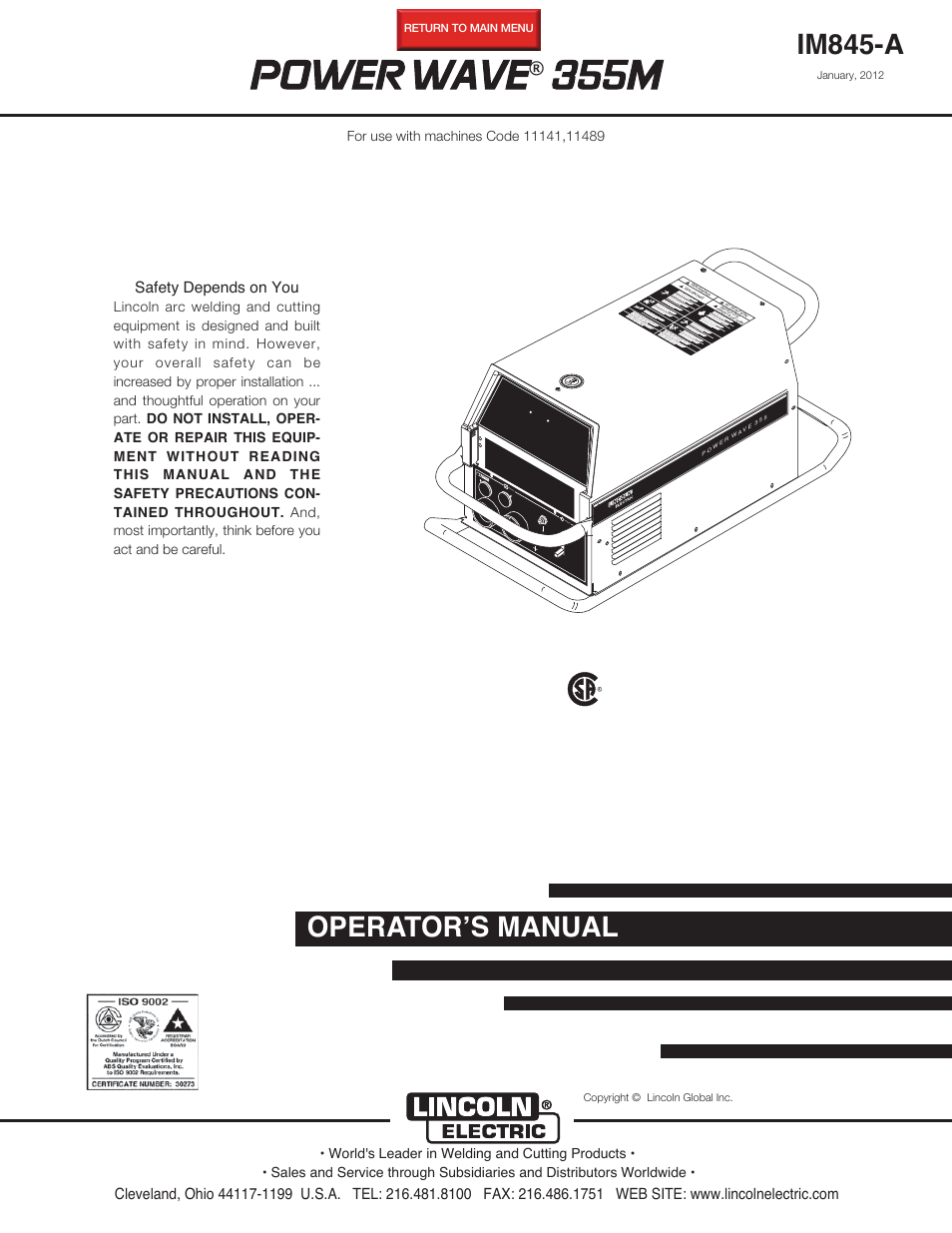 Lincoln Electric IM845 POWER WAVE 355M User Manual | 42 pages