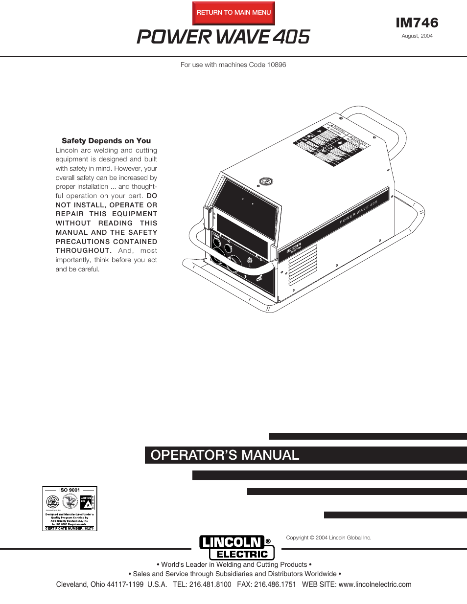 Lincoln Electric IM746 POWER WAVE 405 User Manual | 41 pages