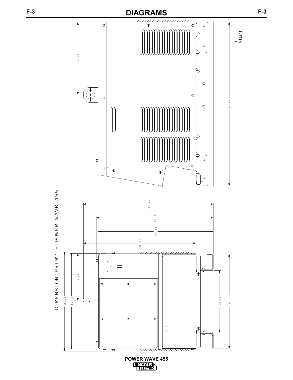 Diagrams, Dimension print - power wave 455, Power wave 455 | Lincoln Electric IM583 POWER WAVE 455 User Manual | Page 28 / 32