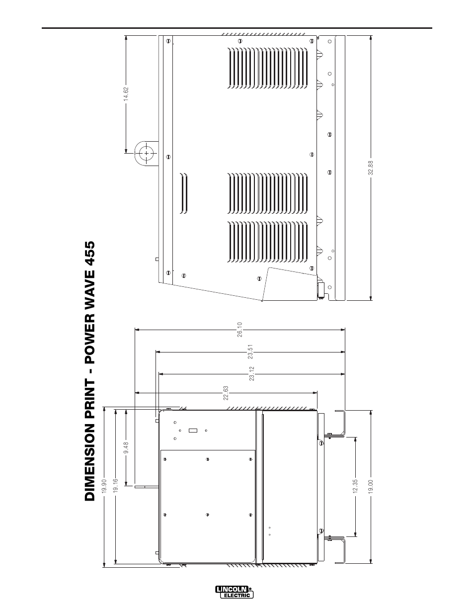 Diagrams, Dimension print - power wave 455, Power wave 455 | Lincoln Electric IM619 POWER WAVE 455 User Manual | Page 27 / 33