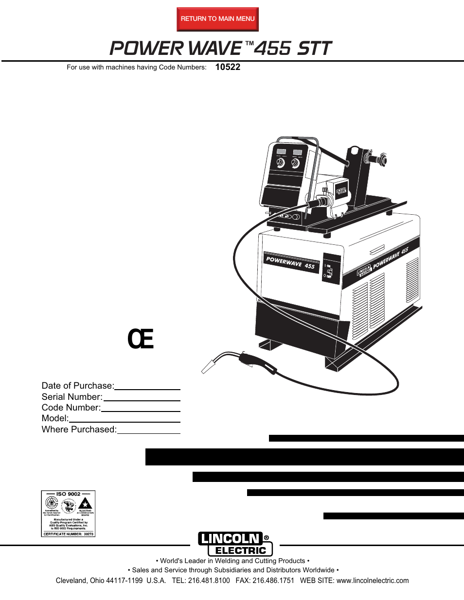 Lincoln Electric IM618 POWER WAVE 455STT User Manual | 32 pages