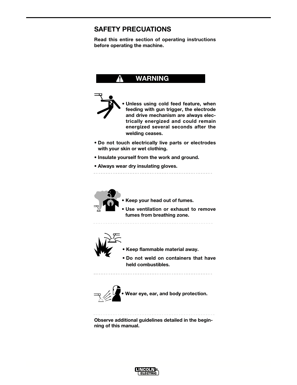 Operation, Safety precuations, Warning | Lincoln Electric IM690 POWER WAVE 455R User Manual | Page 19 / 45