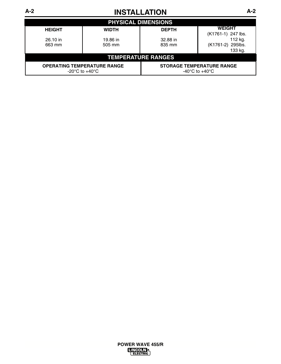 Installation | Lincoln Electric IM690 POWER WAVE 455R User Manual | Page 9 / 45