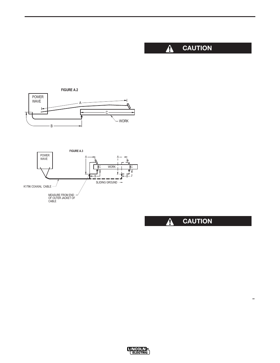 Installation, Negative electrode polarity, Voltage sensing | Caution | Lincoln Electric IM714 POWER WAVE 455 User Manual | Page 12 / 43