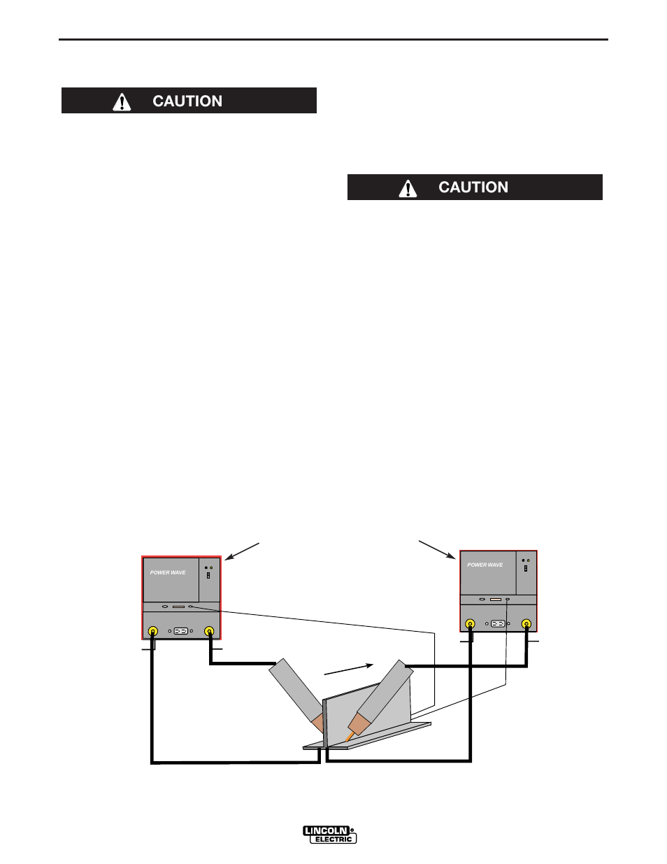 Installation, Welding with multiple power waves, Two power waves | Control cable specifications, Caution | Lincoln Electric IM714 POWER WAVE 455 User Manual | Page 18 / 43