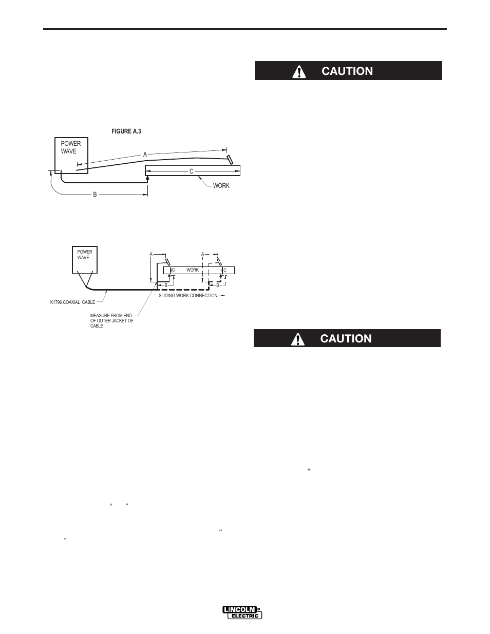 Installation, Negative electrode polarity, Voltage sensing | Caution | Lincoln Electric IM716 POWER WAVE 455STT User Manual | Page 12 / 46