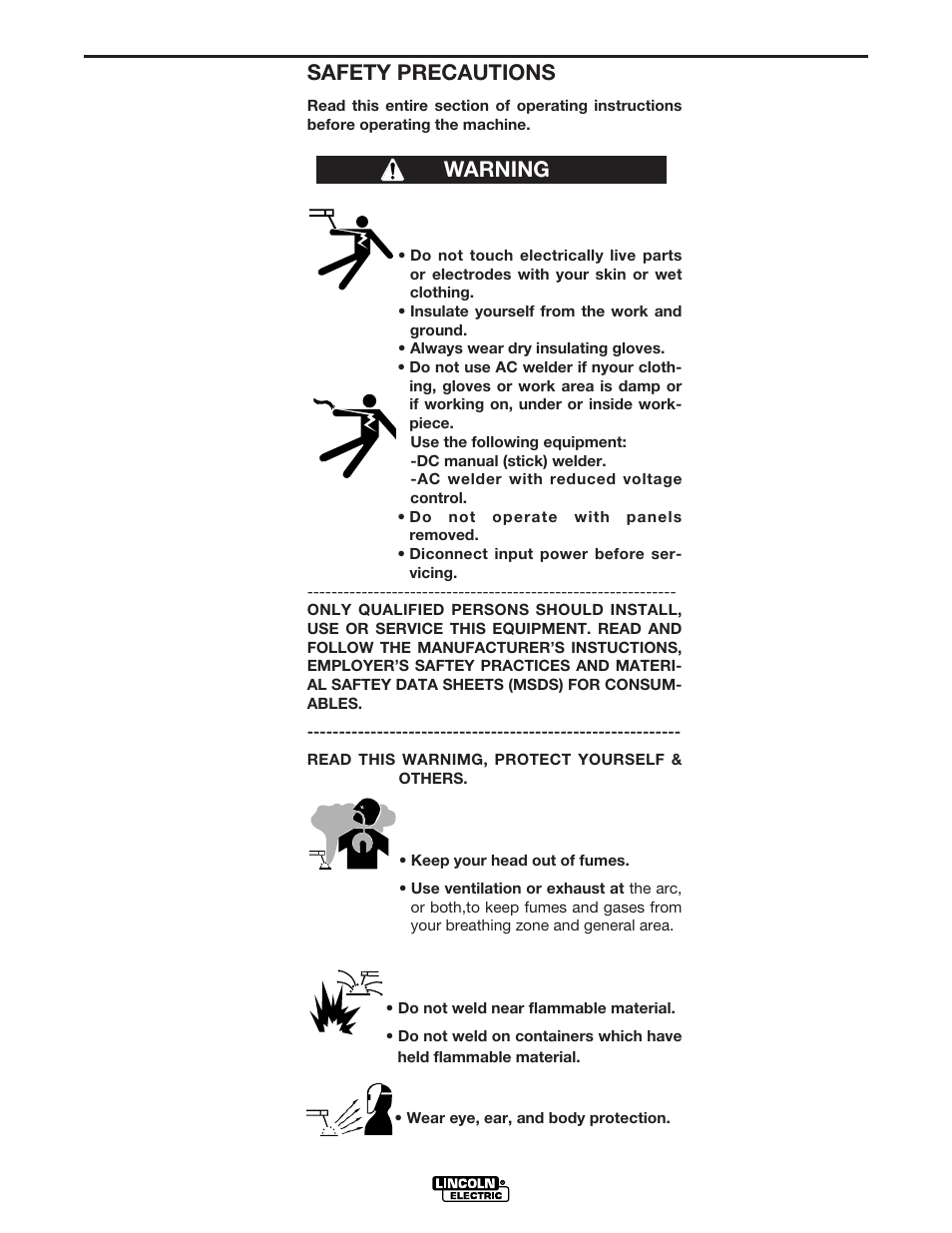 Operation, Safety precautions, Warning | Lincoln Electric IM716 POWER WAVE 455STT User Manual | Page 21 / 46