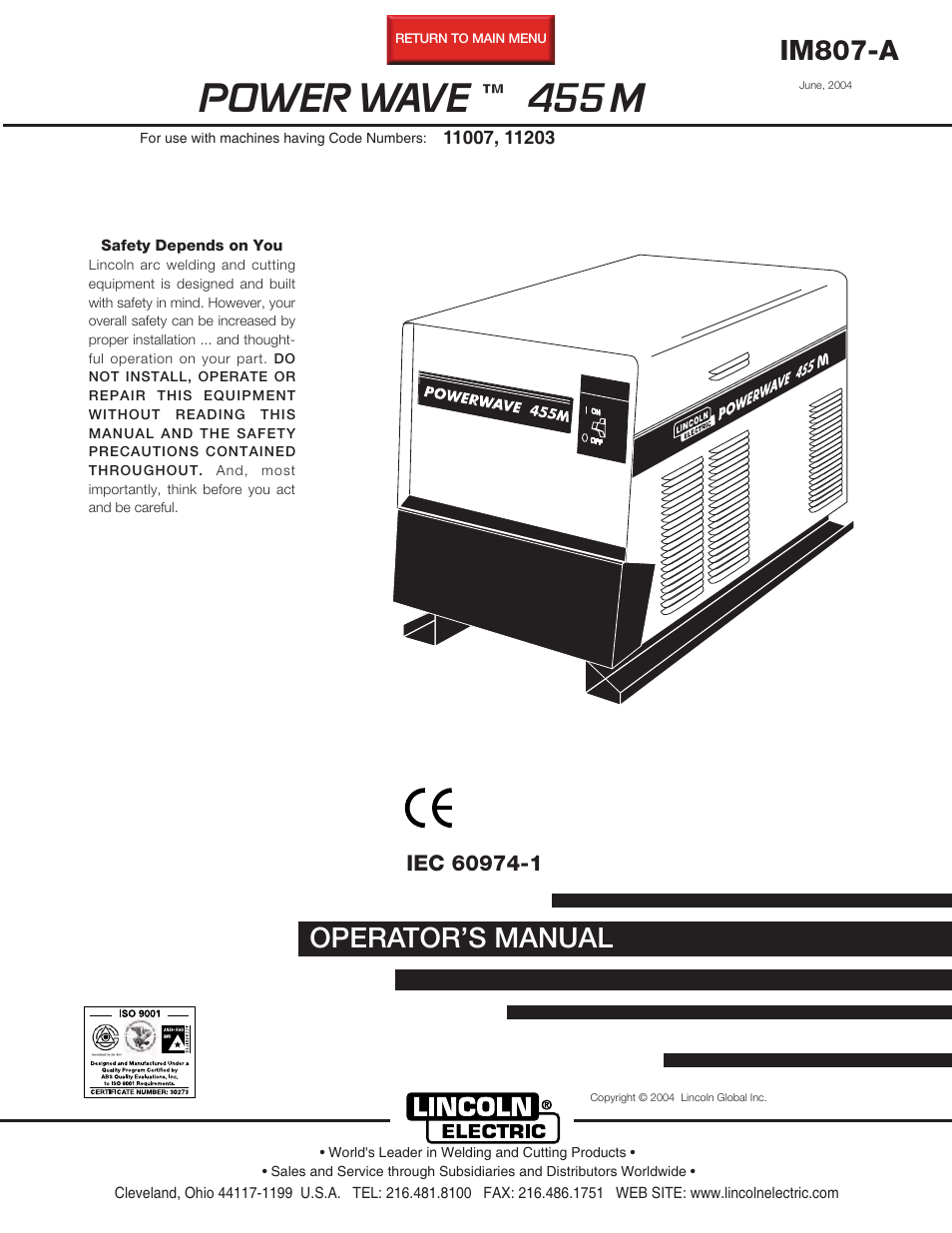 Lincoln Electric IM807 POWER WAVE 455M User Manual | 42 pages