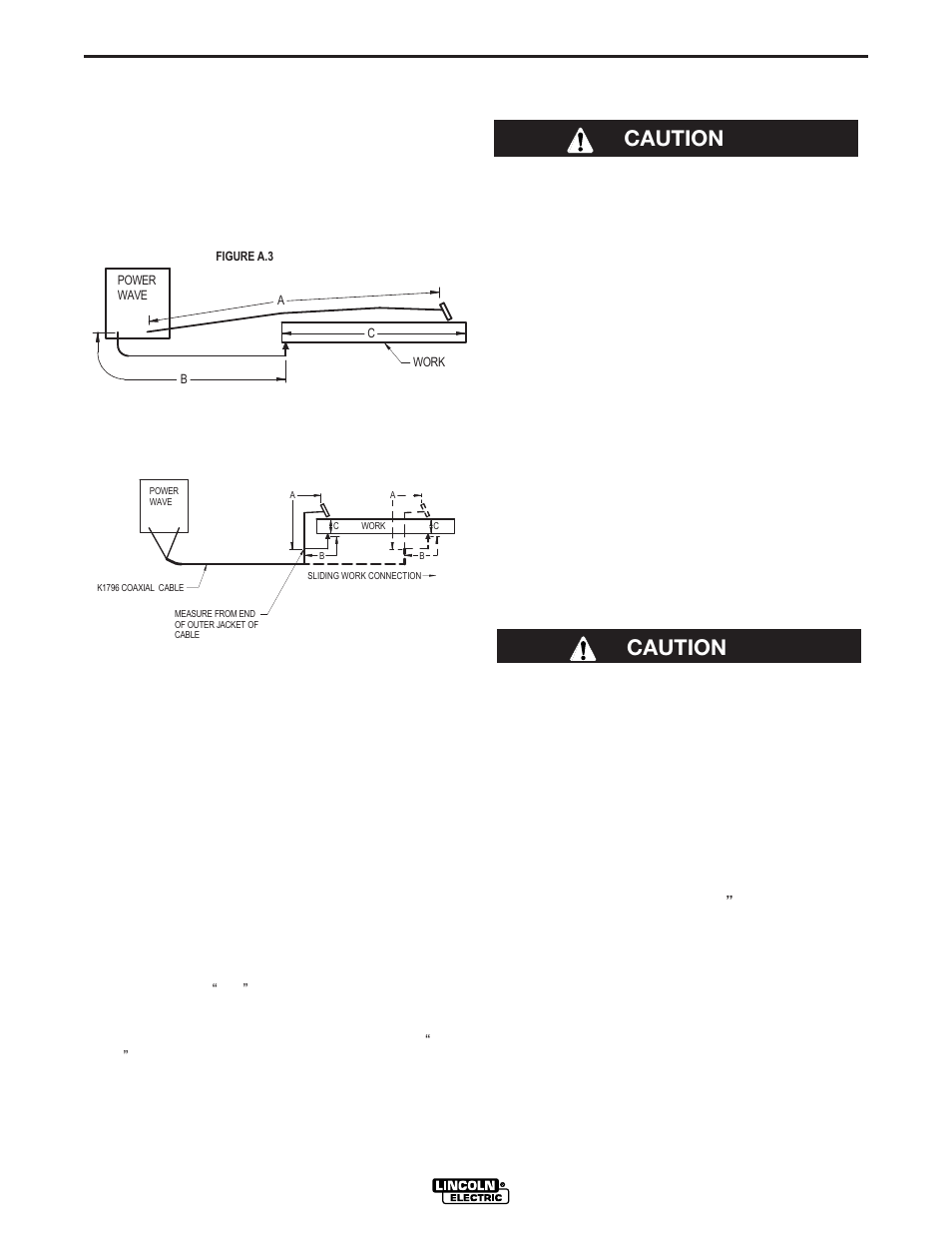 Installation, Negative electrode polarity, Voltage sensing | Caution | Lincoln Electric IM808 POWER WAVE 455M_STT User Manual | Page 14 / 46