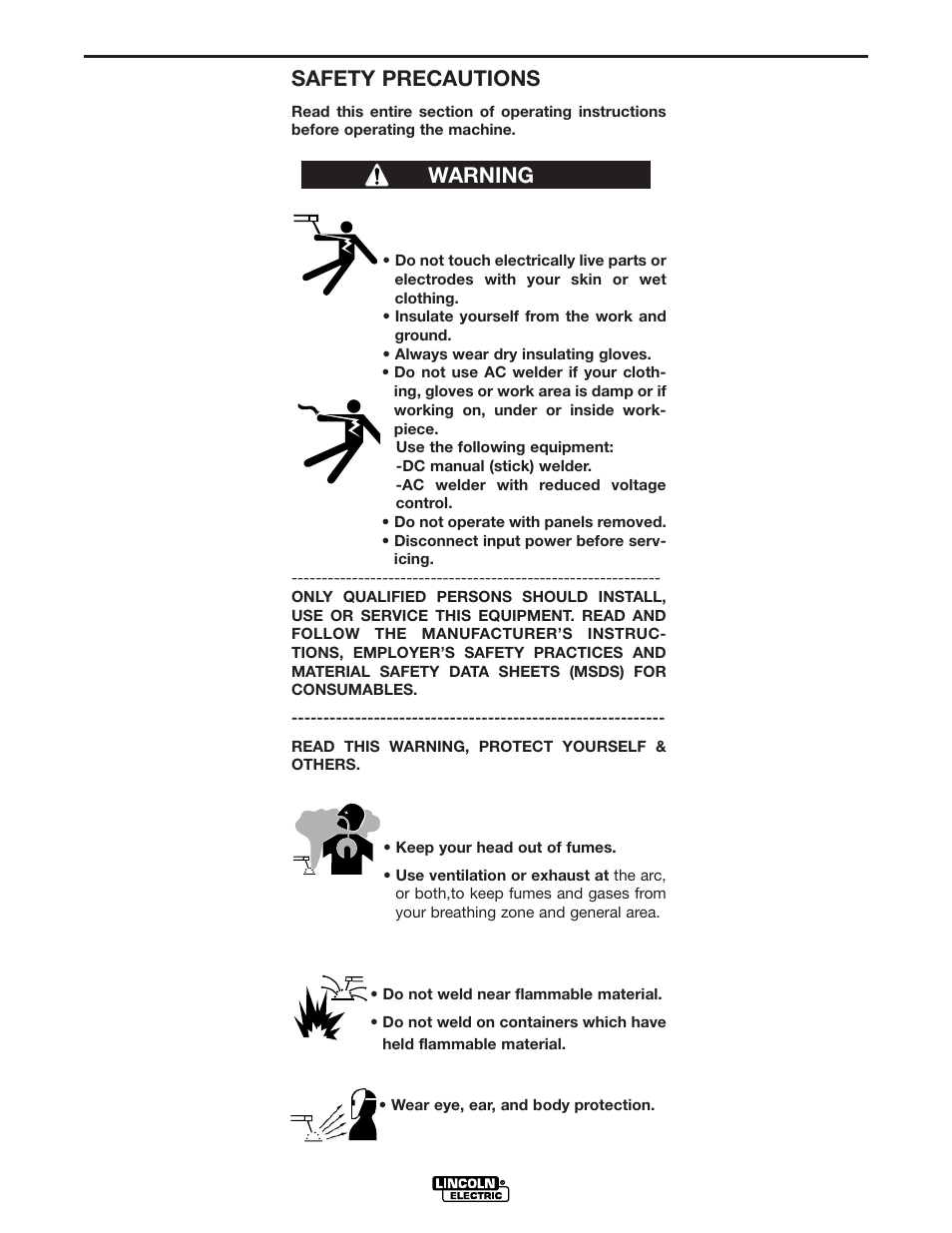 Operation, Safety precautions, Warning | Lincoln Electric IM808 POWER WAVE 455M_STT User Manual | Page 21 / 46