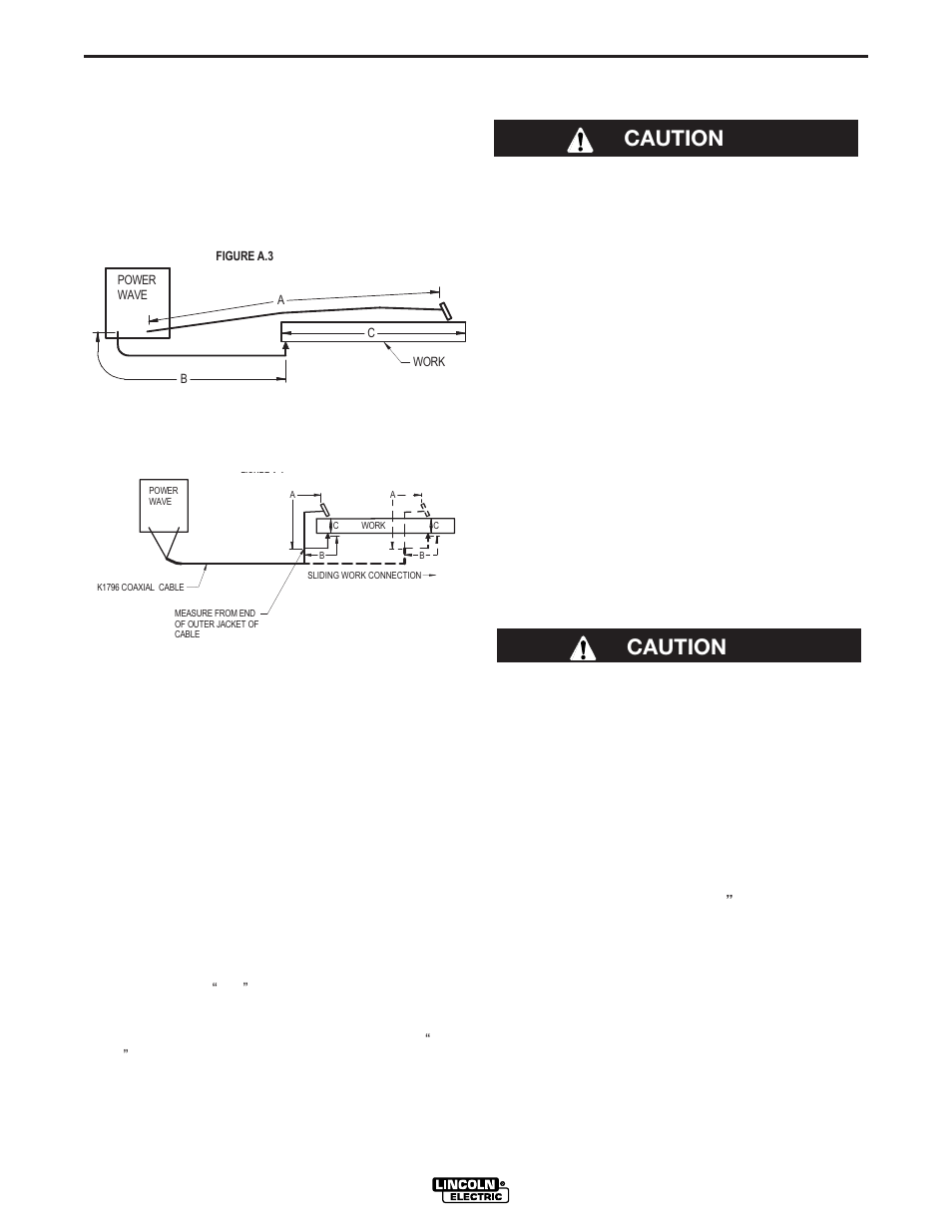 Installation, Negative electrode polarity, Voltage sensing | Caution | Lincoln Electric IM924 POWER WAVE 455M_STT User Manual | Page 14 / 45