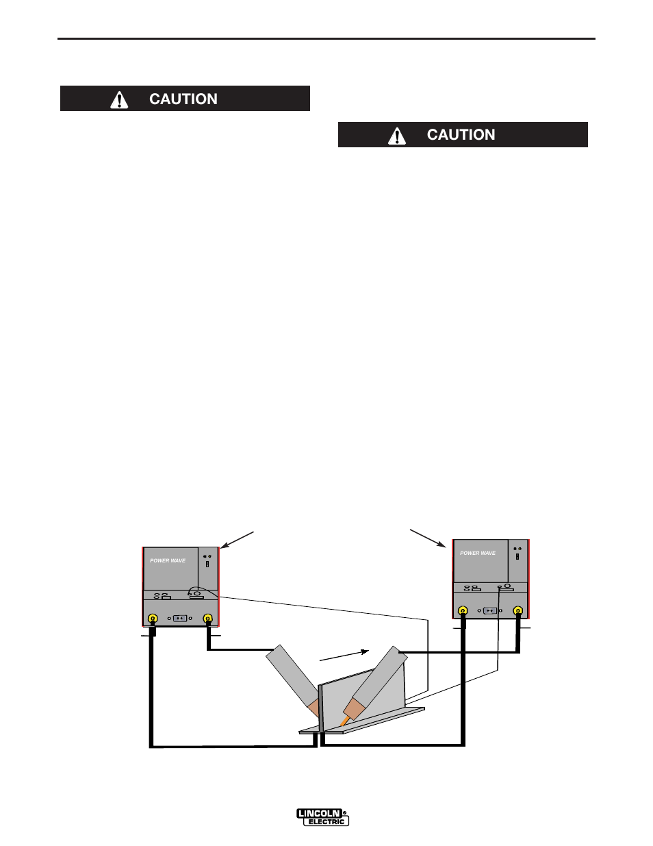 Installation, Welding with multiple power waves, Two power waves control cable specifications | Caution | Lincoln Electric IM924 POWER WAVE 455M_STT User Manual | Page 18 / 45