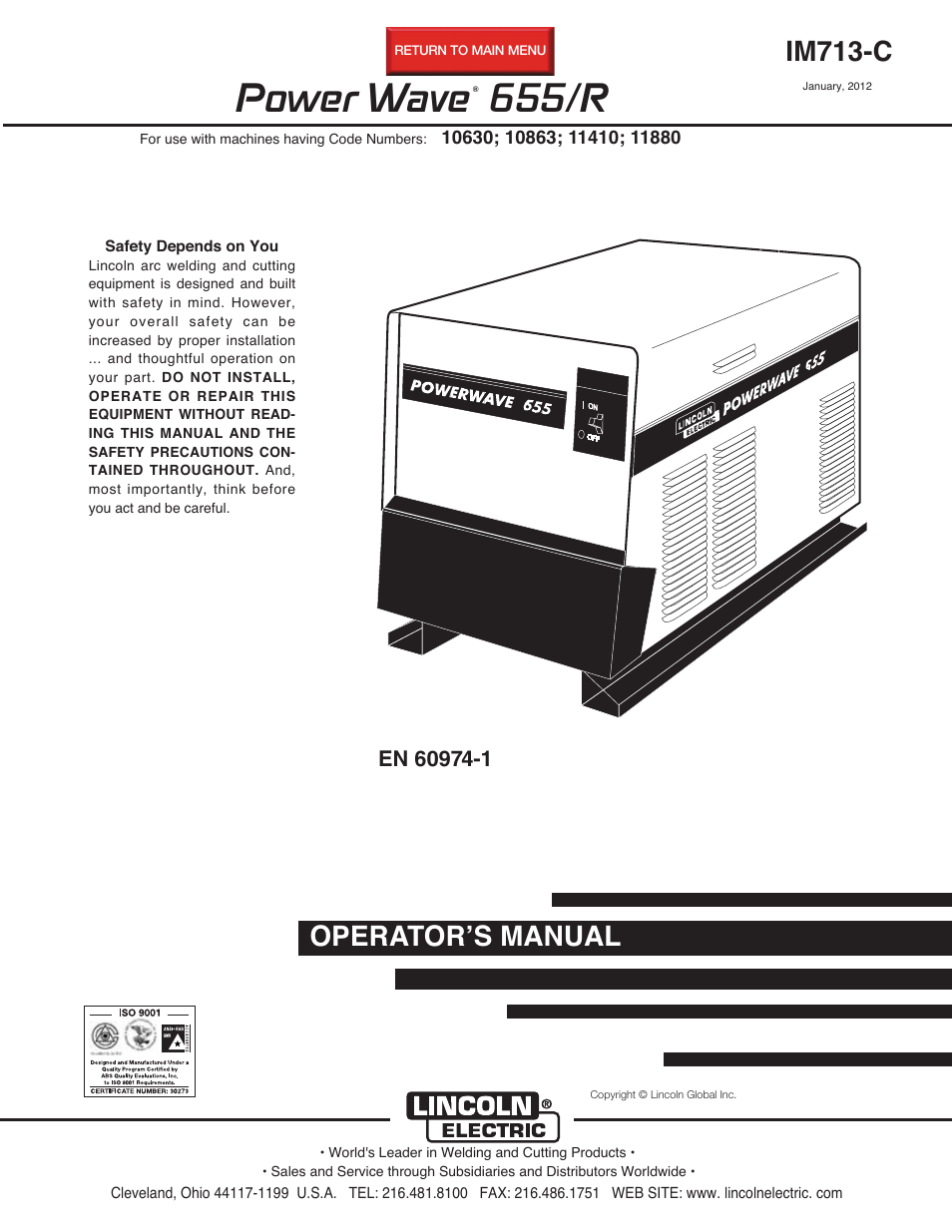 Lincoln Electric IM713 POWER WAVE 655R User Manual | 44 pages