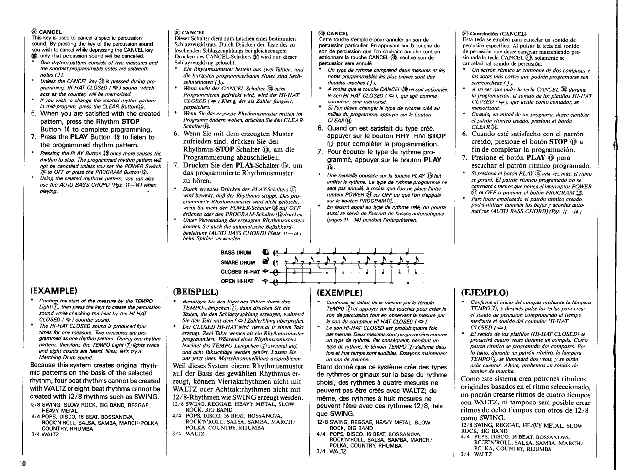 Example), Ai-e, Beispiel) | Exemple), Ejemplo), J___ i, Y j* y y 7 j'-i t~t | Yamaha PSR-21 User Manual | Page 12 / 20
