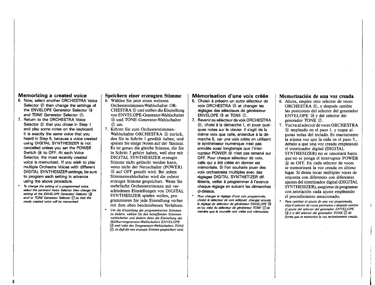 Memorizing a created voice, Speichern einer erzeugten stimme, Mémorisation d'une voix créée | Memorización de una voz creada | Yamaha PSR-21 User Manual | Page 8 / 20