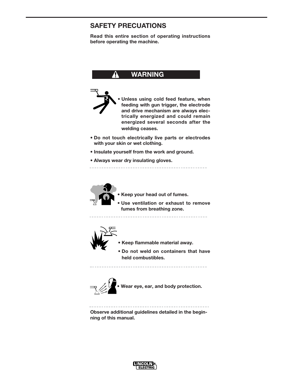 Operation, Safety precuations, Warning | Lincoln Electric IM718 POWER WAVE AC_DC User Manual | Page 21 / 48