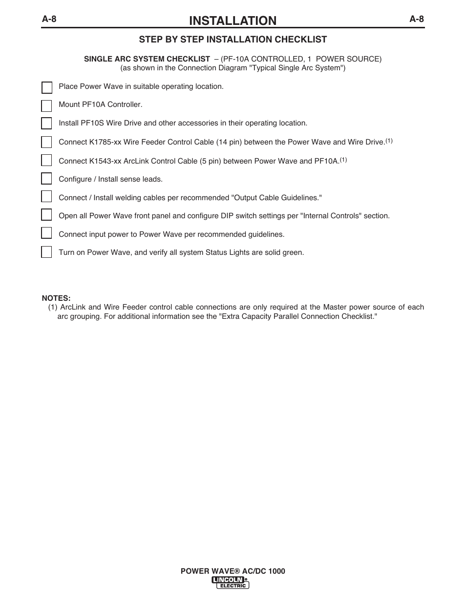 Installation | Lincoln Electric IM848 POWER WAVE AC_DC 1000 User Manual | Page 18 / 74