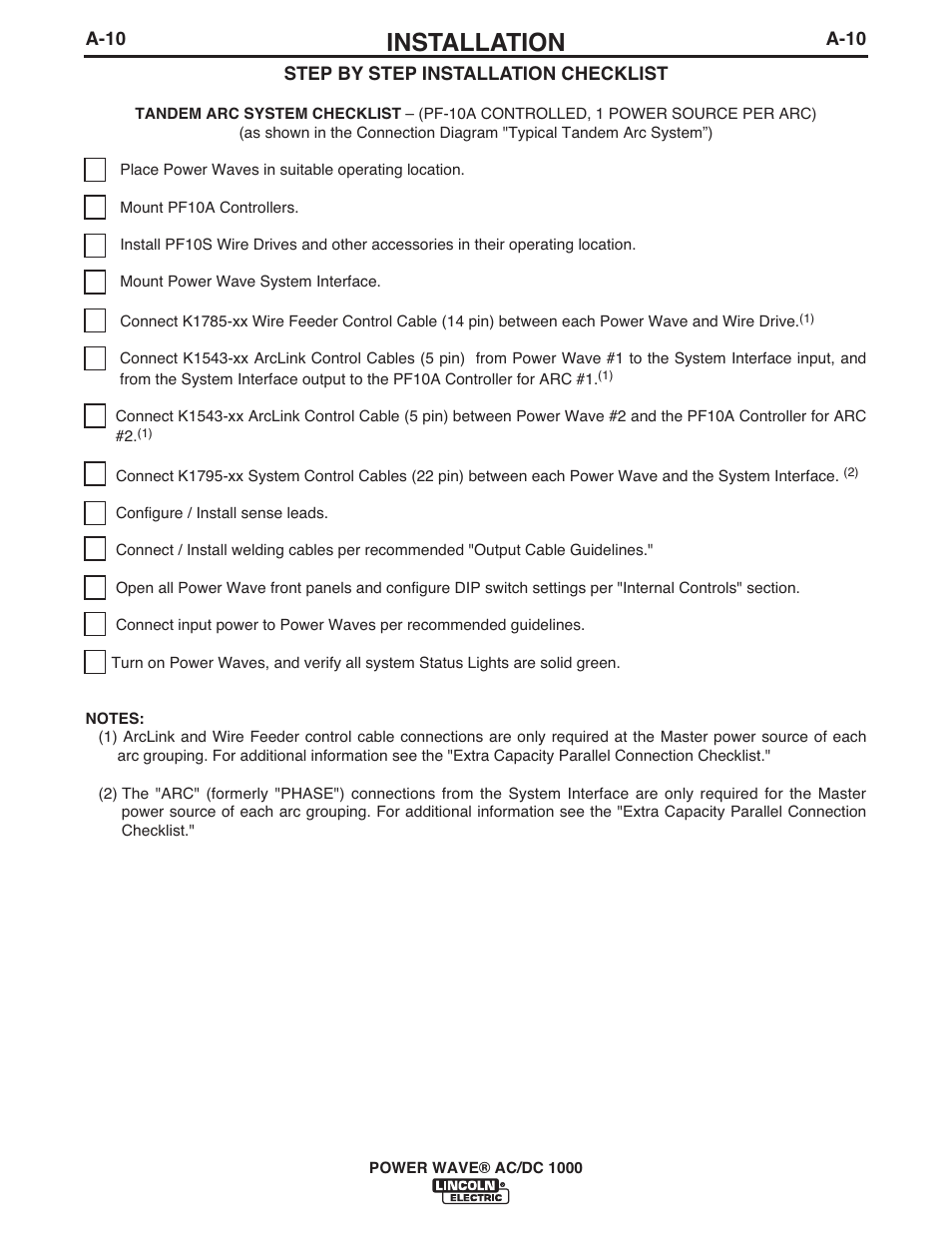 Installation | Lincoln Electric IM848 POWER WAVE AC_DC 1000 User Manual | Page 20 / 74