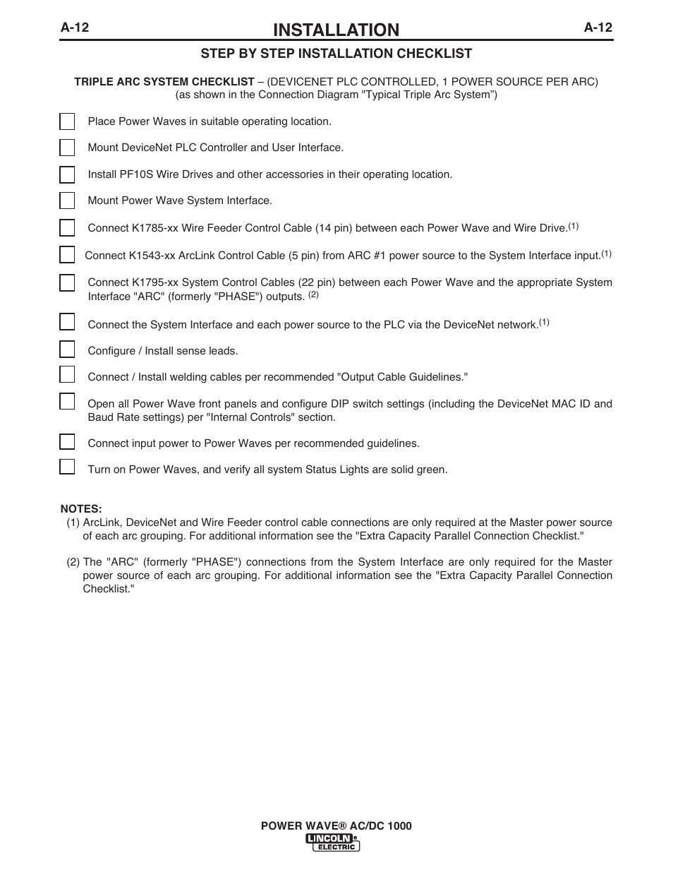 Installation | Lincoln Electric IM848 POWER WAVE AC_DC 1000 User Manual | Page 22 / 74