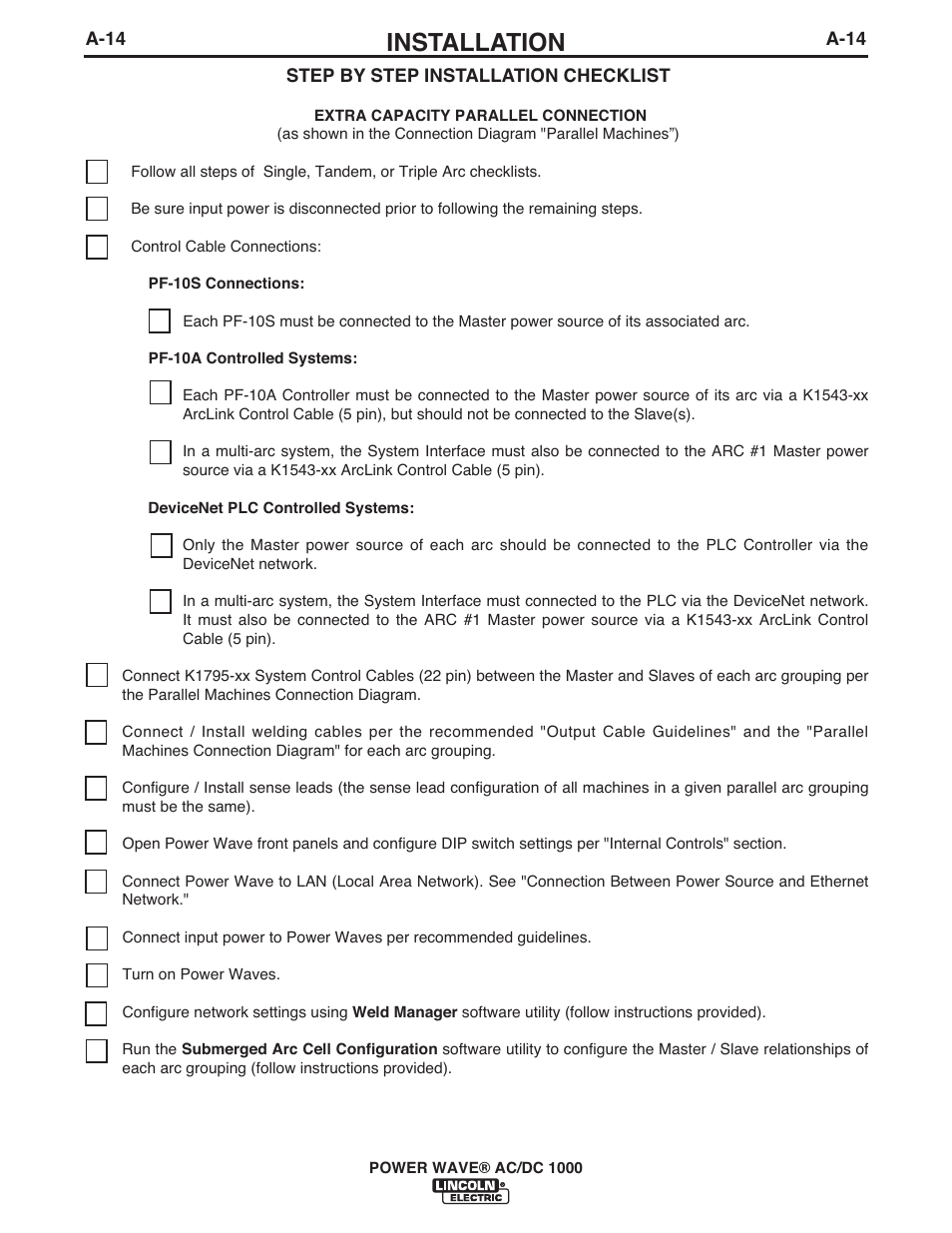 Installation | Lincoln Electric IM848 POWER WAVE AC_DC 1000 User Manual | Page 24 / 74