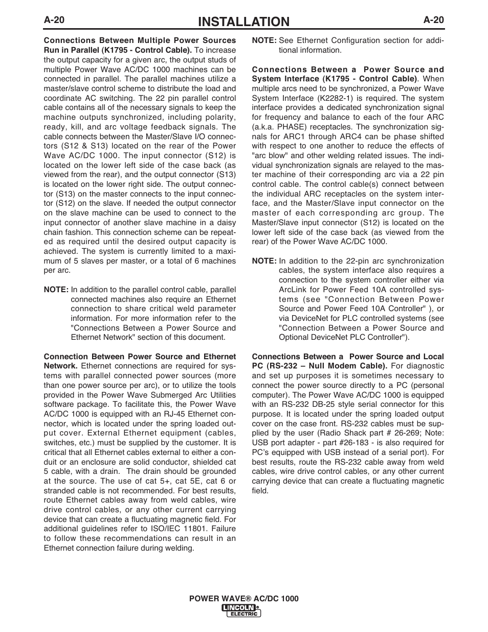 Installation | Lincoln Electric IM848 POWER WAVE AC_DC 1000 User Manual | Page 30 / 74