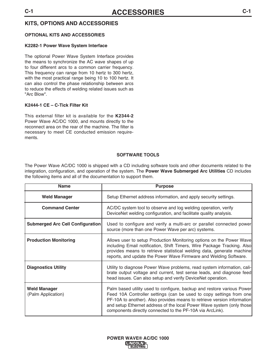 Accessories | Lincoln Electric IM848 POWER WAVE AC_DC 1000 User Manual | Page 50 / 74