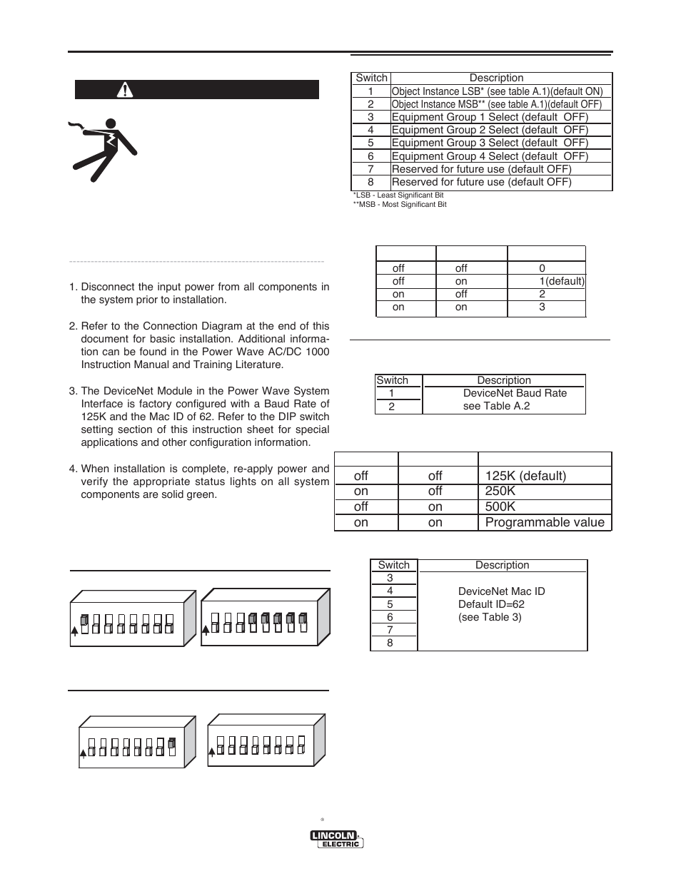 Installation, Warning | Lincoln Electric IM877 POWER WAVE SYSTEM INTERFACE User Manual | Page 10 / 19